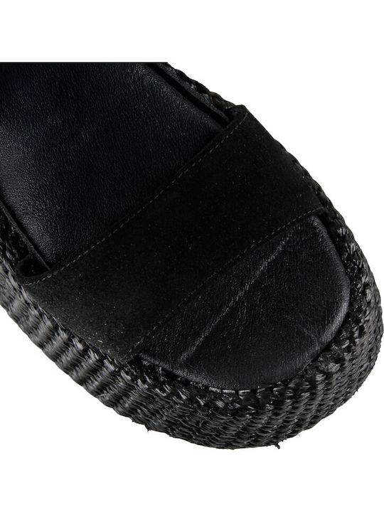 Women's Suede Ankle Strap Platforms Black