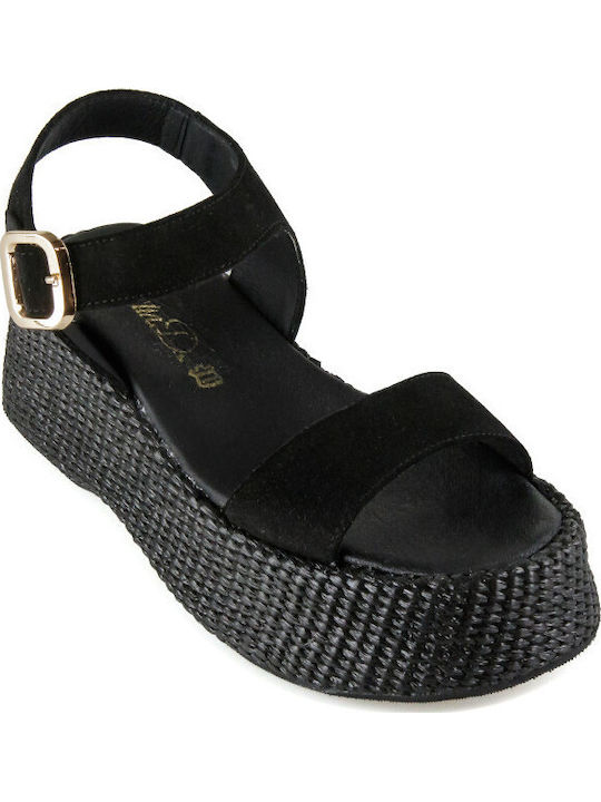 Women's Suede Ankle Strap Platforms Black