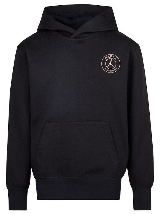 Fleece Παιδικό Φούτερ με Κουκούλα και Τσέπες Μαύρο