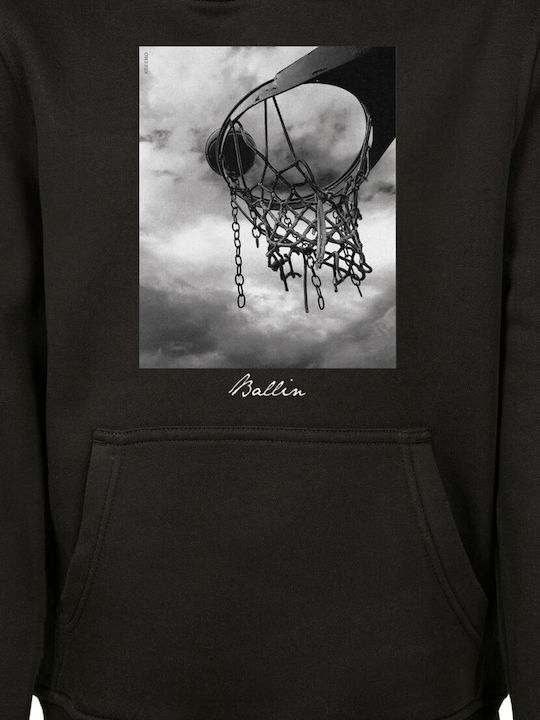 Fleece Kinder-Sweatshirt mit Kapuze und Taschen Schwarz