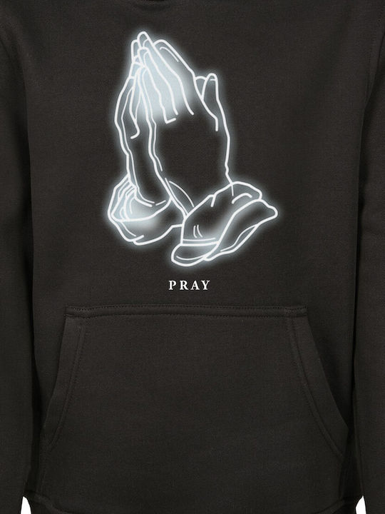Fleece Kinder-Sweatshirt mit Kapuze und Taschen Schwarz