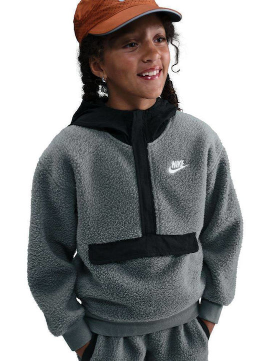 Fleece Kids Sweatshirt with Hood and Pockets Gray