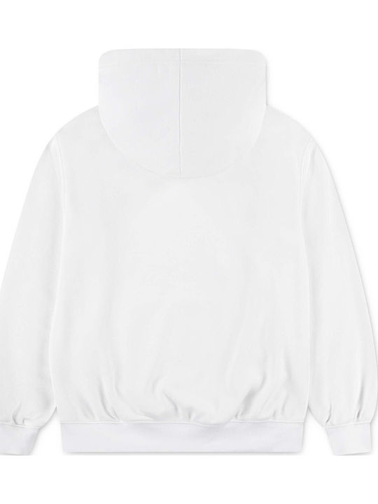 Fleece Kids Sweatshirt with Hood and Pockets White