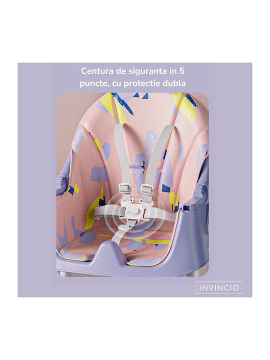 Invincio Pliabil Scaun de Masă pentru Copii 3 în 1 cu Cadru din Plastic Roz