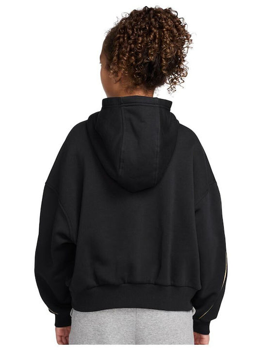 Fleece Παιδικό Φούτερ Cropped με Κουκούλα Black Sportswear Club