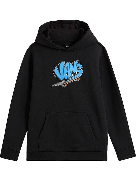Fleece Επένδυση Παιδικό Φούτερ με Κουκούλα και Τσέπες Black