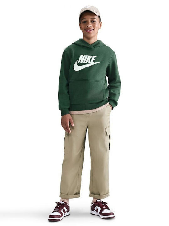 Fleece Kids Sweatshirt with Hood and Pockets Green Sportswear Club
