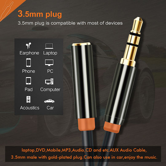 Cabletime 3,5mm Klinkenkabel mit 3,5mm Buchse Schwarz 1,5 m mit Vergoldeten Anschlüssen