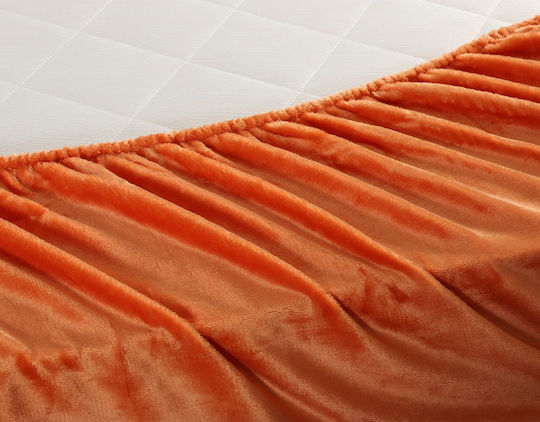 Silk Fashion Sheet Super-Double with Elastic 160x200cm. Fleece Solid Copper Tan