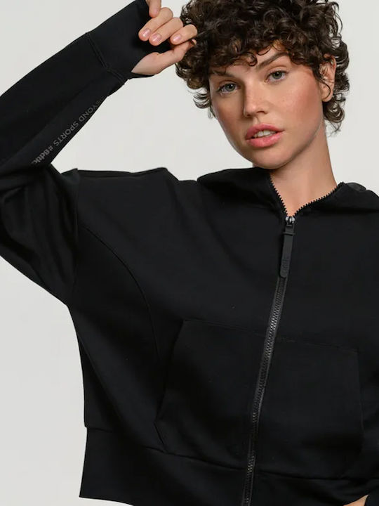 Damen Sweatshirtjacke Kapuzen Black