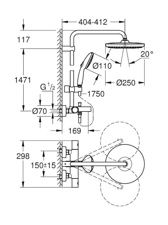 Grohe Tempesta Coloană de duș fără Baterie Albă