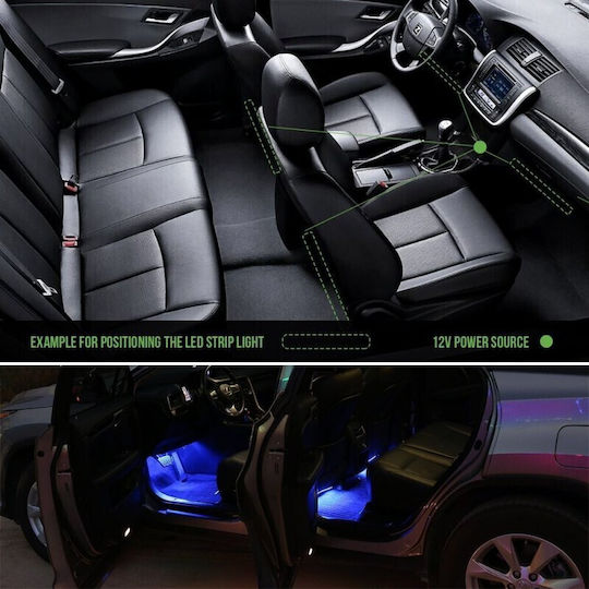 Lumina Led RGB Interior Auto cu Senzor de Sunet 4 Benzi Adezive 12 V Telecomandă IR
