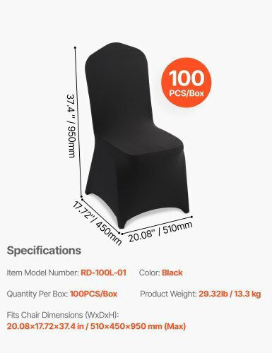Vevor Еластичен Калъф За стол Black 100бр YTHS100PCSZK612BU001V0