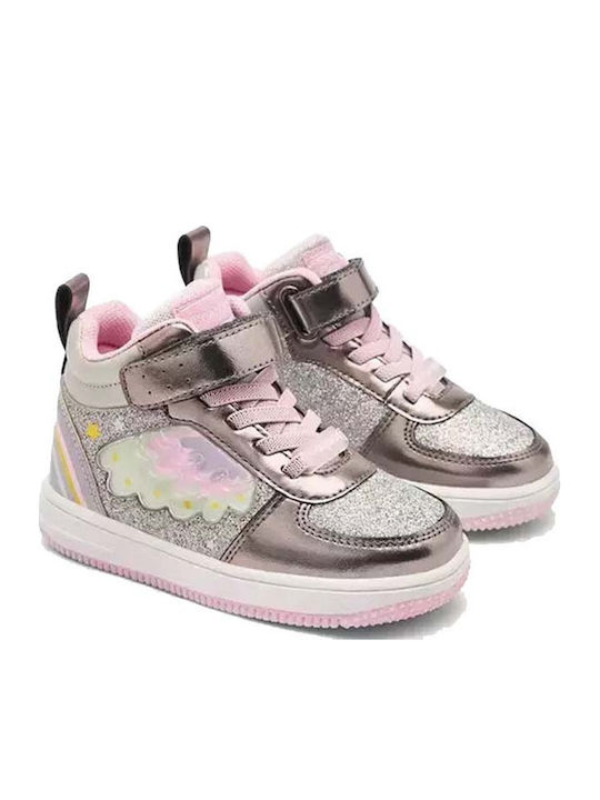 Kids Sneakers High with Scratch & Lights Silver