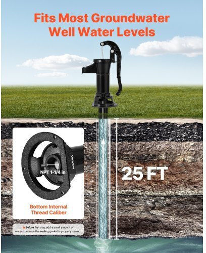 Manual Water Pump Canister Vevor Well Maximum Lift 25 Ft Manual Water Pump Cast Iron Antique Connection Npt 1-1/4 In Easy Installation Old Style Outdoor Garden Lake Yard Farm Black