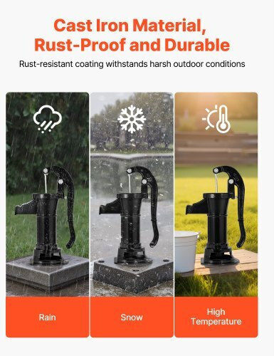Manual Water Pump Canister Vevor Well Maximum Lift 25 Ft Manual Water Pump Cast Iron Antique Connection Npt 1-1/4 In Easy Installation Old Style Outdoor Garden Lake Yard Farm Black