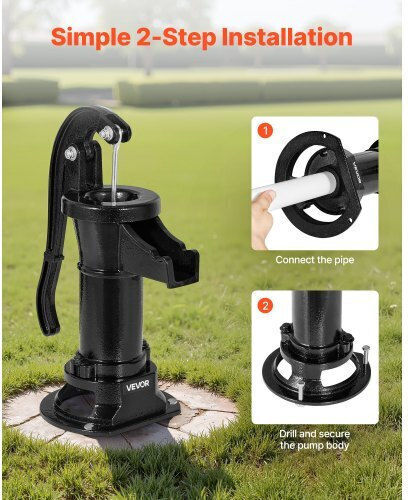 Manual Water Pump Canister Vevor Well Maximum Lift 25 Ft Manual Water Pump Cast Iron Antique Connection Npt 1-1/4 In Easy Installation Old Style Outdoor Garden Lake Yard Farm Black
