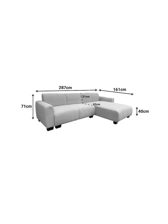 Erros Corner Couch with Reversible Angle Beige 287x161x71cm