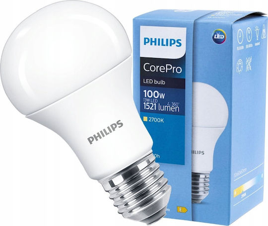 Philips Socket LED Bulb 13W for Socket E27 and Shape A60 Warm White 1521lm
