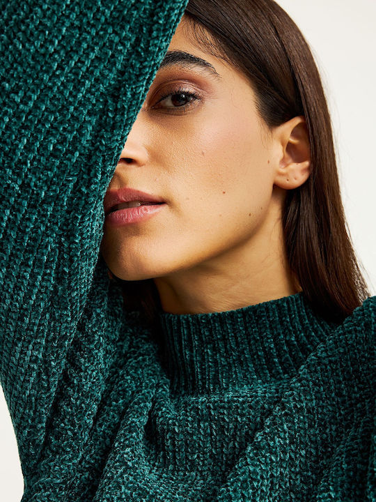 Mini Dress Knitted Turtleneck Green FBL012-100-13-Dark Sea