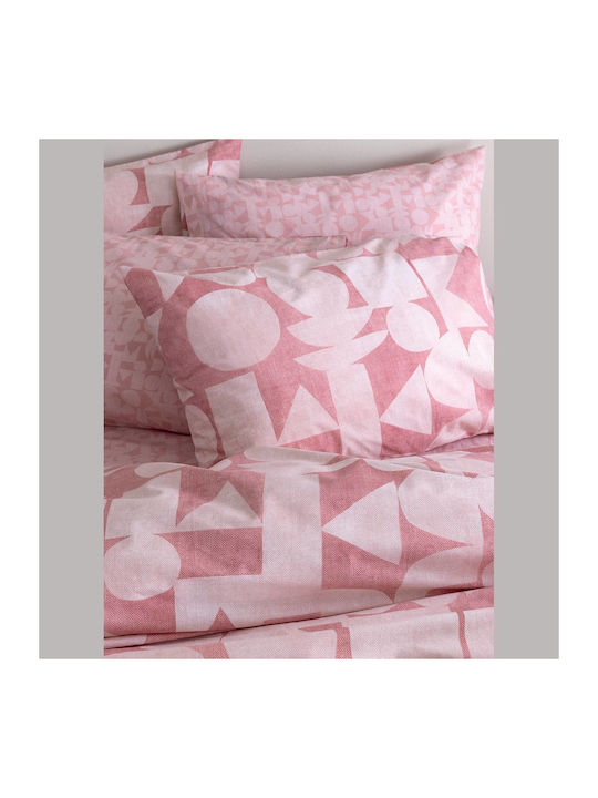 Palamaiki Bettwäsche-Set Überdoppel mit Gummiband 170x200+30cm. FL6289 Rosa 4Stück