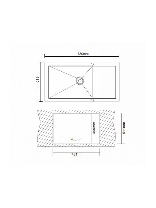 Inter Ceramic Ένθετος Νεροχύτης Inox Μ78xΠ51cm Γκρι