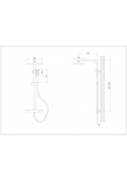 Inter Ceramic Ρυθμιζόμενη Στήλη Ντουζ χωρίς Μπαταρία 120cm Χρυσή