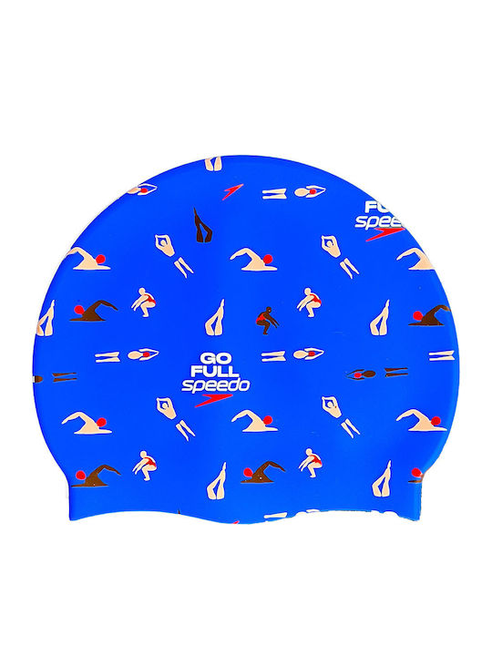 Speedo Swimming Cap Silicone Slogan Printed Blue Go Full Speedo Speedo Blue
