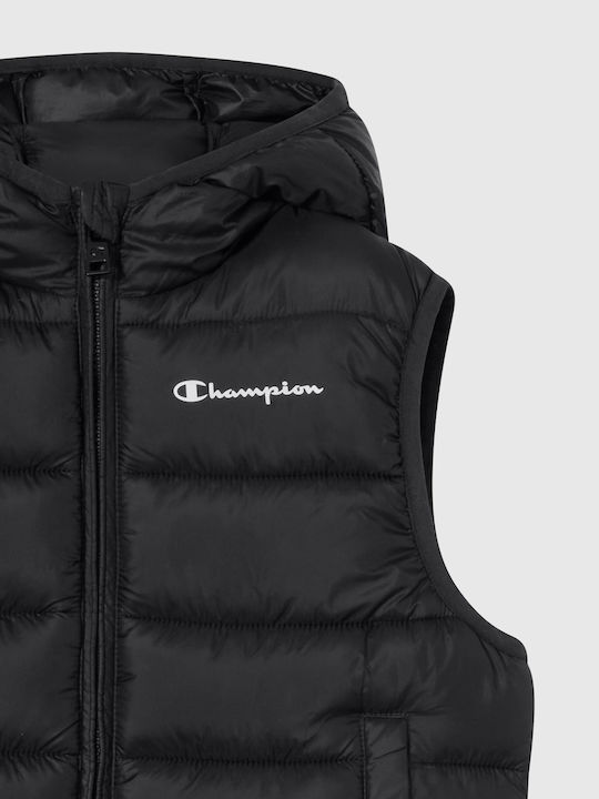 Kids Quilted Sleeveless Jacket with Hood Black