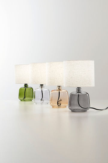 Fan Europe Emerald Lampa De Masă Din Sticlă Cu Abajur Bej Și Bază Verde