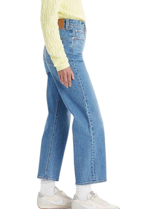 Ribcage High Waist Women's Jean Trousers in Straight Line Denim Blue