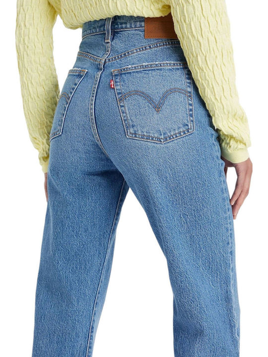 Ribcage High Waist Women's Jean Trousers in Straight Line Denim Blue