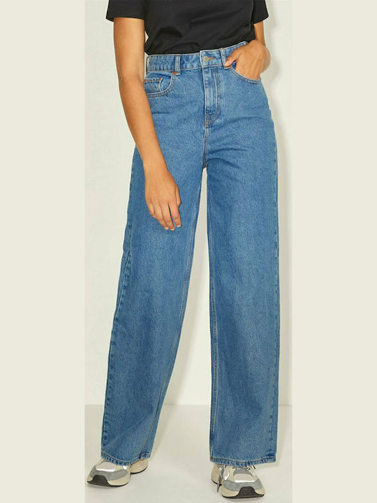 High Waist Women's Jean Trousers in Relaxed Fit Medium Blue Denim