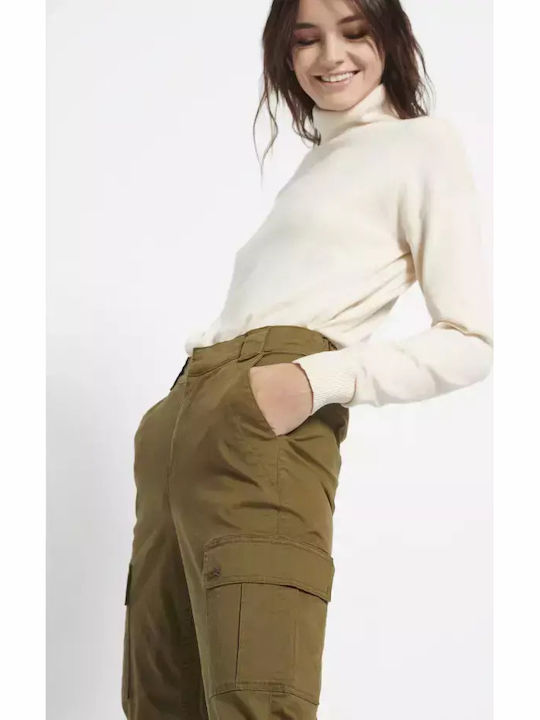 Dama Talie înaltă Tesatura Pantaloni Cargo cu Croială Normală Kaki
