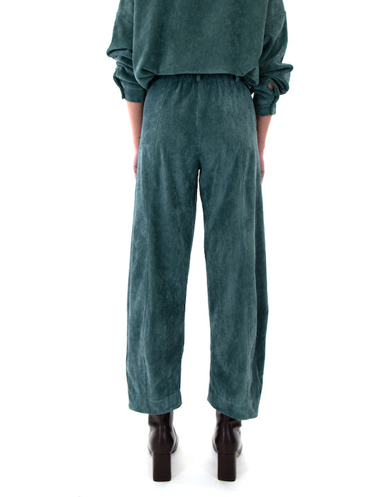 Women's Fabric Trousers with Elastic Loose Fit Green