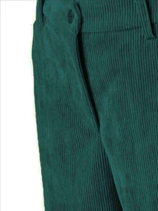 Women's Fabric Trousers with Elastic Loose Fit Green