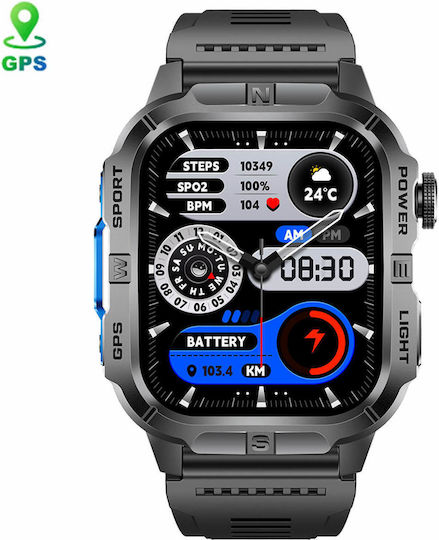 Microwear GTH3 Stainless Steel Smartwatch with Heart Rate Monitor (Black)