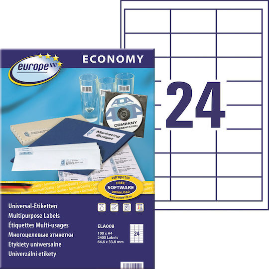 Avery 576 Self-Adhesive Rectangular A4 Labels 64.6x33.8mm