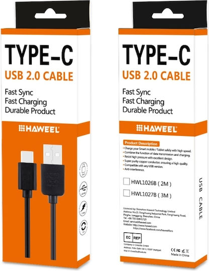 USB 2.0 Kabel USB-C männlich - USB-A Schwarz 2m (HWL1026B)