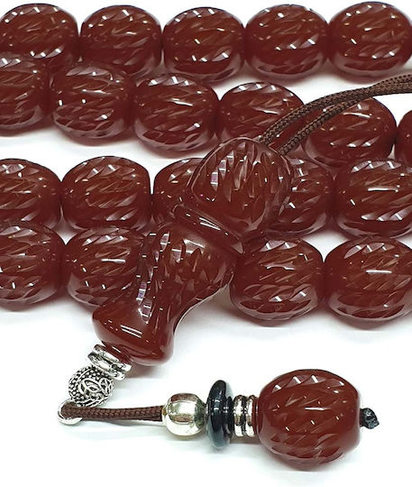 Roloi Komboloi Graven Mastic Worry Beads with 33 Beads Brown 40cm