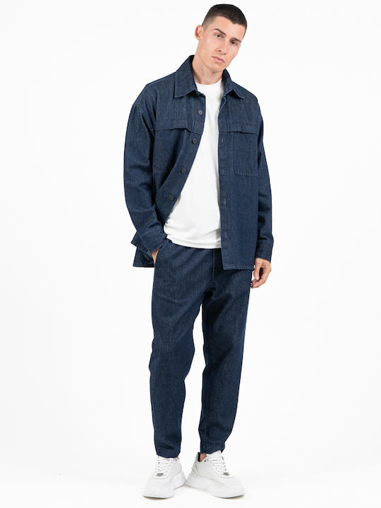 Langärmeliges Denim Overshirt Blau