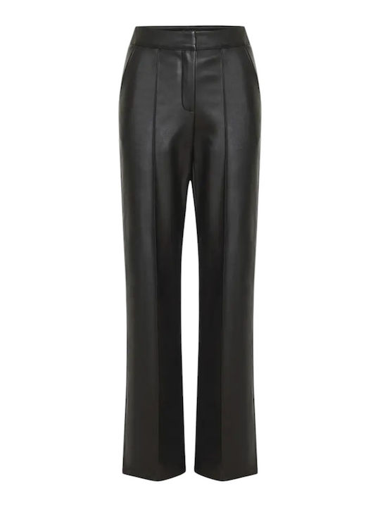 Damen Hoch tailliert Stoff Hose Schwarz