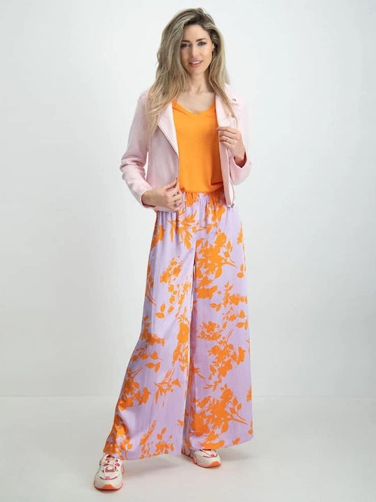 Damen Stoff Hose mit Gummizug Purple Rose