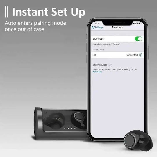 Andowl Q8 In-ear Bluetooth Handsfree Earphones with Charging Case Black