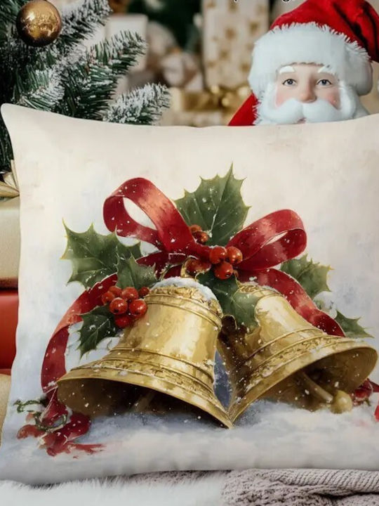 By Queen Limited Festive Edition Μαξιλαροθήκη Golden Bells Χιονισμένο Φόντο 45x45εκ