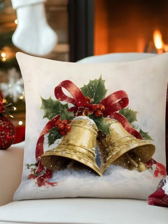 By Queen Limited Festive Edition Μαξιλαροθήκη Golden Bells Χιονισμένο Φόντο 45x45εκ