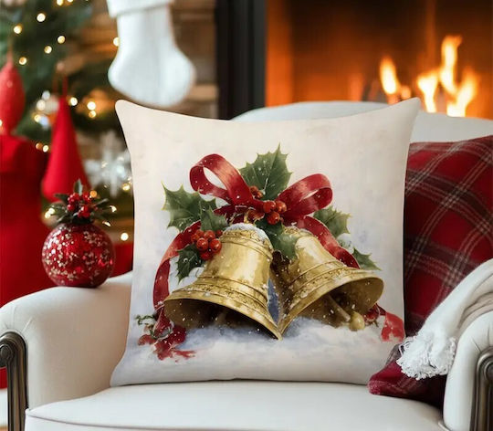 By Queen Limited Festive Edition Калъфка За Възглавница Златисти Камбанки Снежна Фон 45x45см