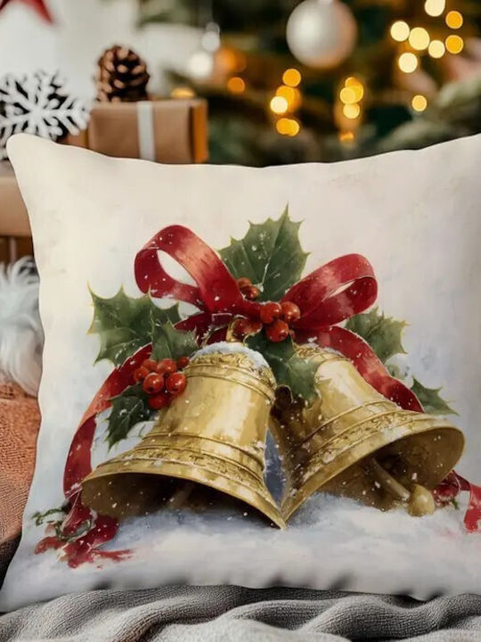 By Queen Limited Festive Edition Μαξιλαροθήκη Golden Bells Χιονισμένο Φόντο 45x45εκ