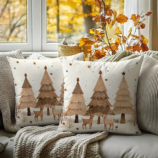 By Queen Limited Festive Edition Μαξιλαροθήκη “scandinavian Serene Christmas” Τάρανδους Πεύκα 45x45εκ