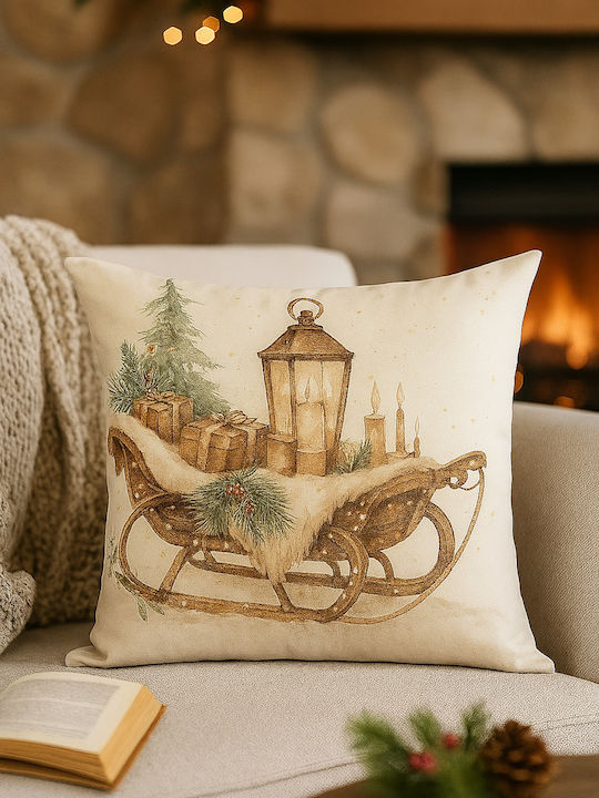 By Queen Limited Festive Edition Pillow Case Serene Christmas Glow Vintage Sleigh 45x45cm